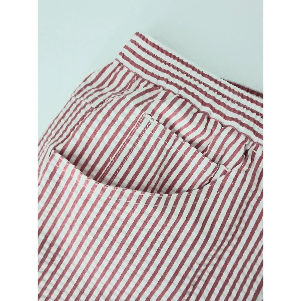 Quacker Factory Capri Pants Womens 1X Red & White Stripe Seersucker Pockets